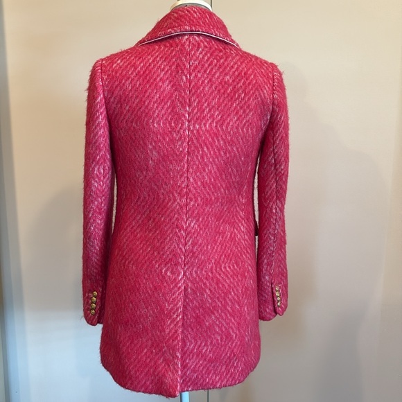 J. Crew Womens Diamond Tweed Peacoat Pink Wool Alpaca Fuzzy Coat Size 0 - Picture 9 of 16